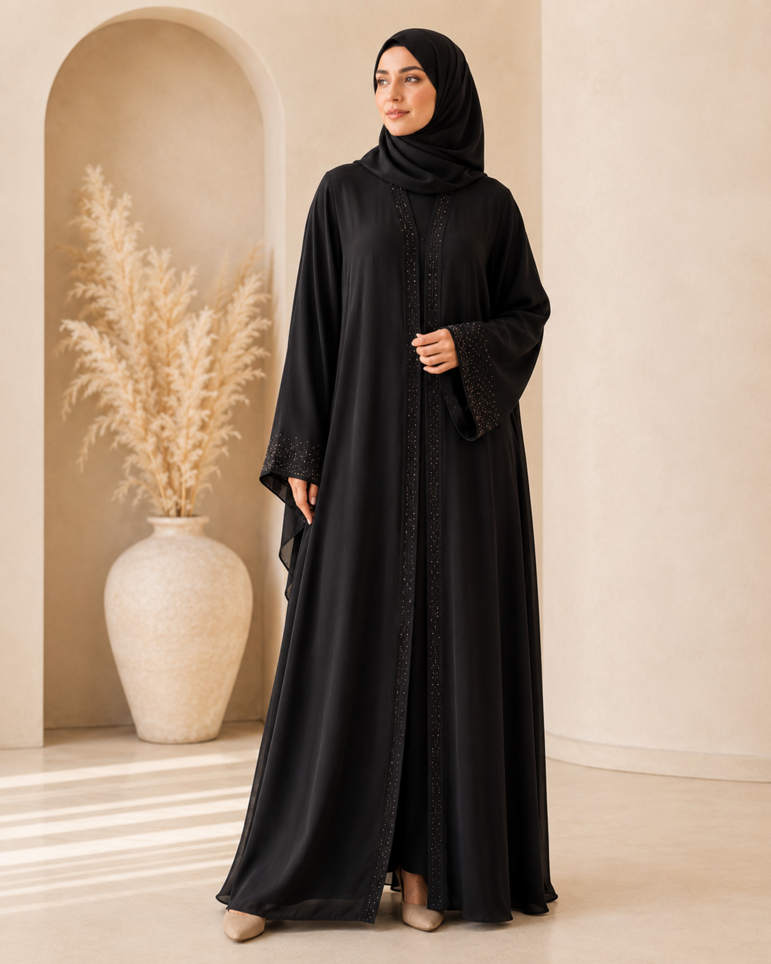 Embroidered Front Open Abaya